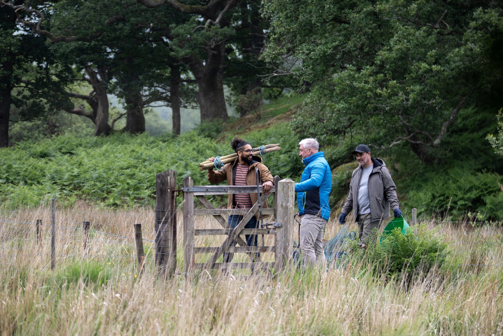 Volunteers working together outdoors in the community